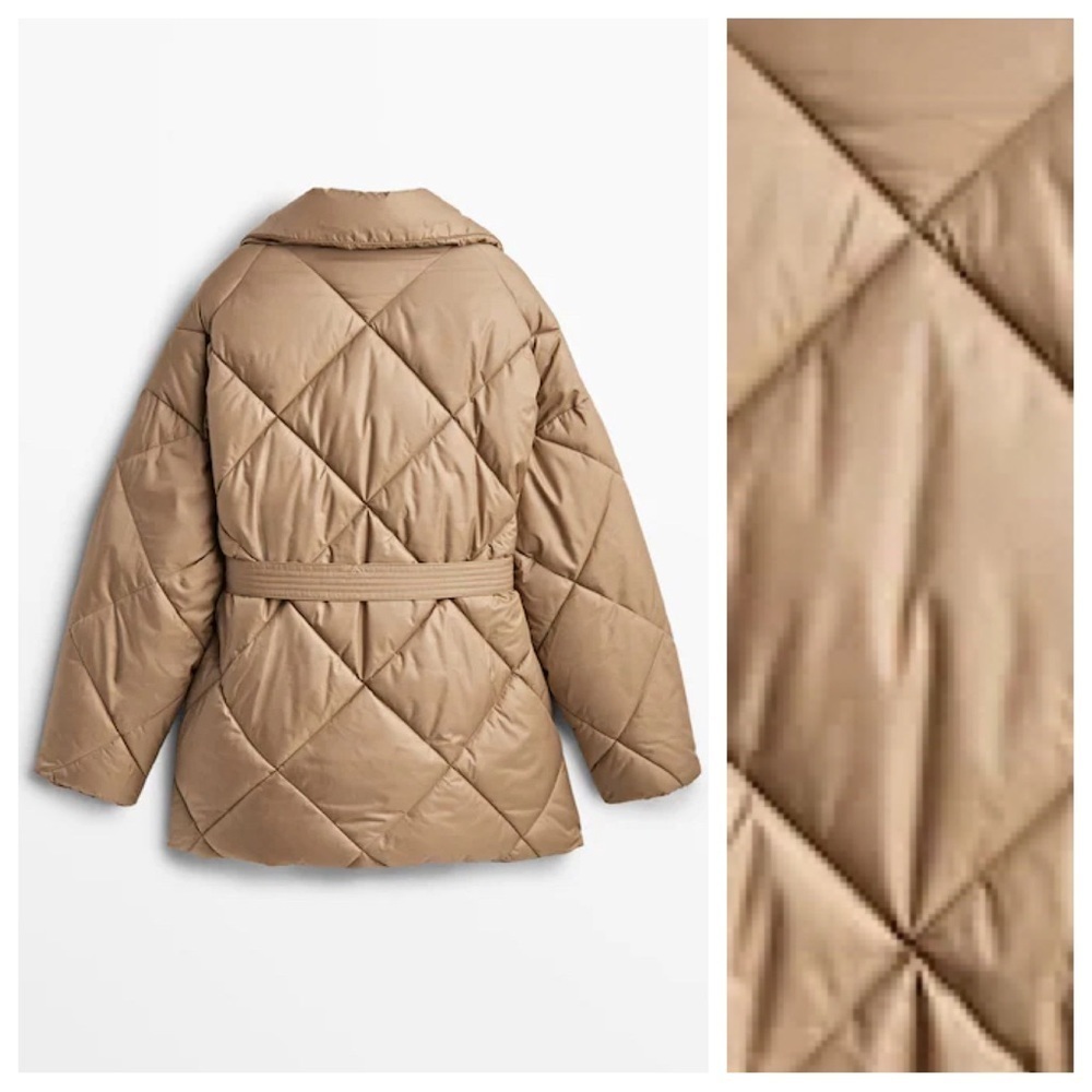 NWT. Massimo Dutti Camel/Light Brown Double-Breasted Puffer Jacket. Size S. - Picture 7 of 11